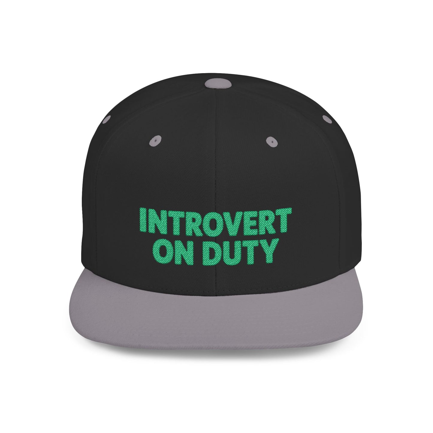 Black cap with 'Introvert On Duty' text on a white background