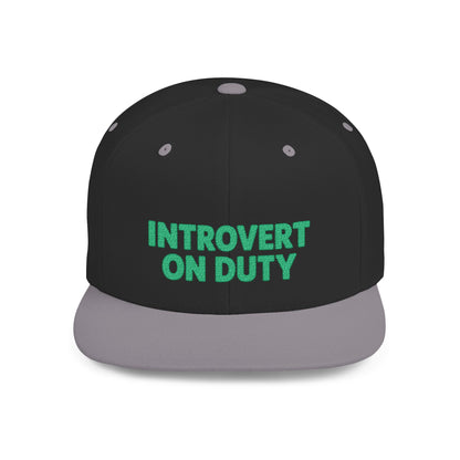 Black cap with 'Introvert On Duty' text on a white background