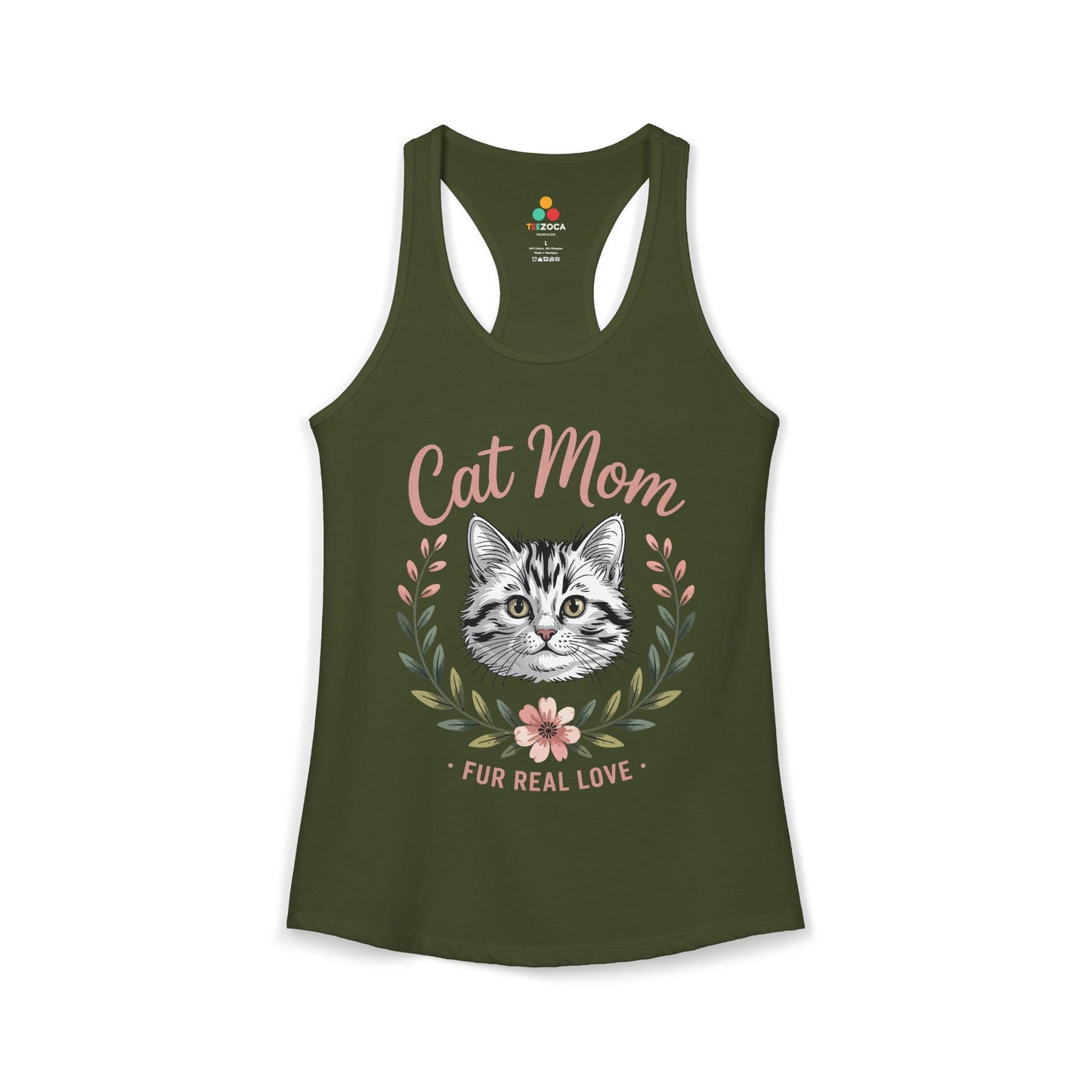 Cat Mom Women’s Tank Top – Fur Real Love Floral Cat Lover Design