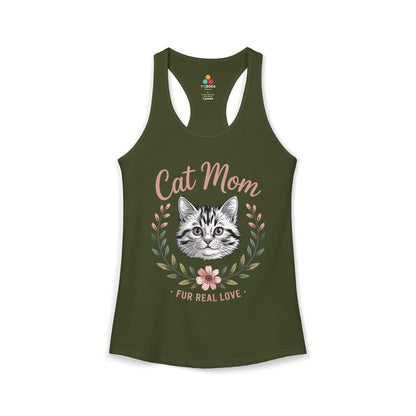 Cat Mom Women’s Tank Top – Fur Real Love Floral Cat Lover Design