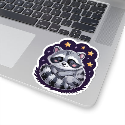 TEEZOCA cute sleeping raccoon sticker with cozy night stars