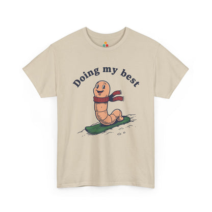 Funny Worm Snowboarding T-Shirt - "Doing My Best" Cute Winter Graphic Tee | TEEZOCA 