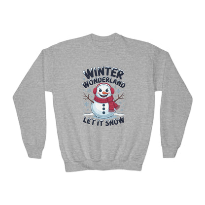 Youth Snowman Sweatshirt - "Winter Wonderland Let It Snow" Christmas Crewneck TEEZOCA