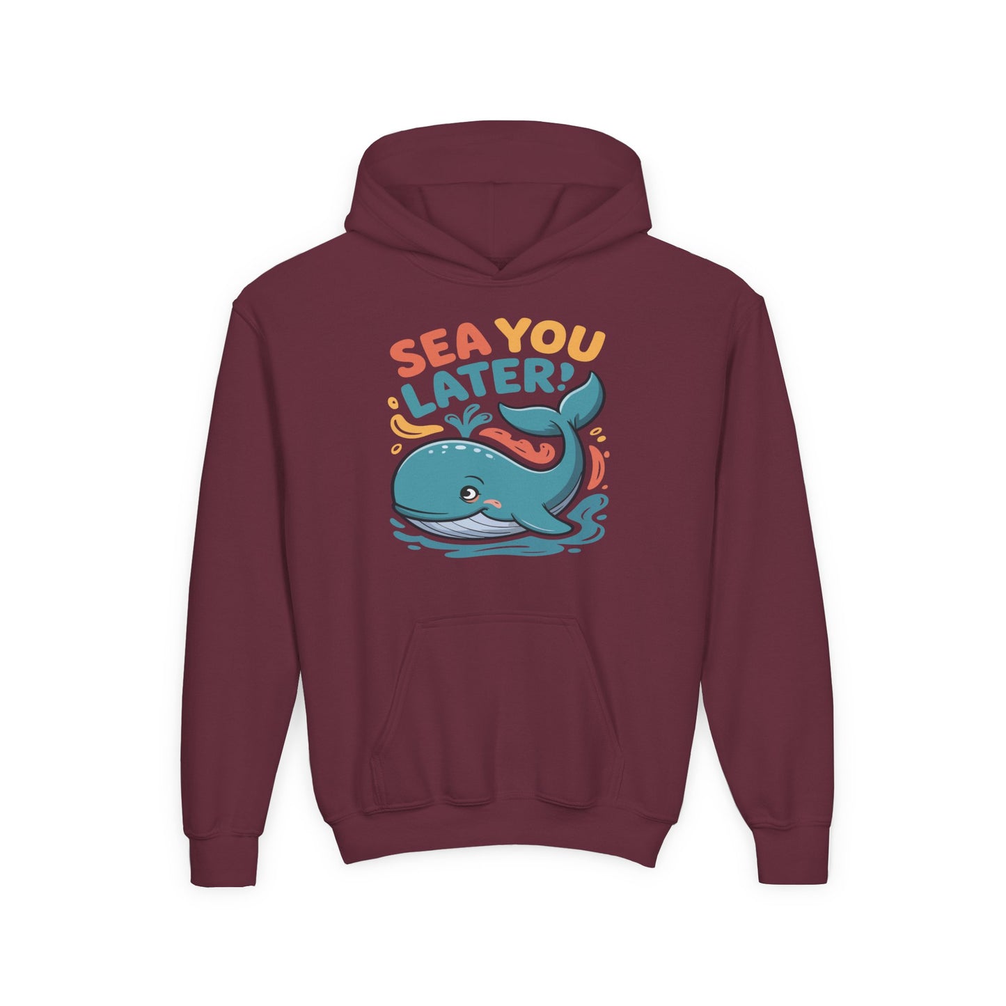 Children’s hoodie showing a friendly whale swimming with colorful ocean details TEEZOCA
