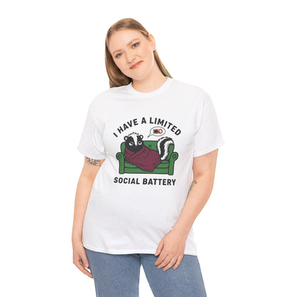 Skunk Social Battery Graphic T-Shirt - "I Have a Limited Social Battery" Funny Introvert Tee | TEEZOCA 