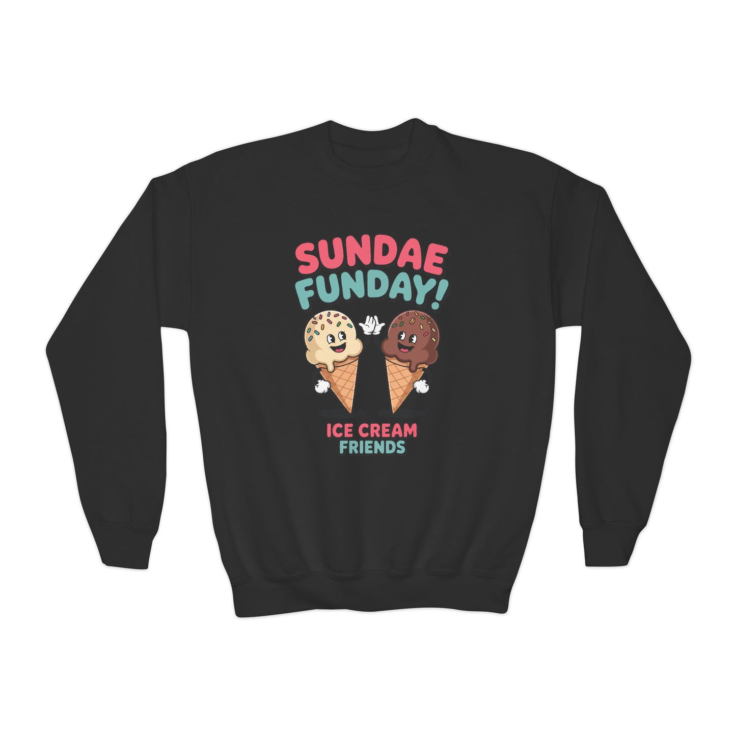 Sundae Funday Ice Cream Friends Kids Crewneck Sweatshirt | TEEZOCA 