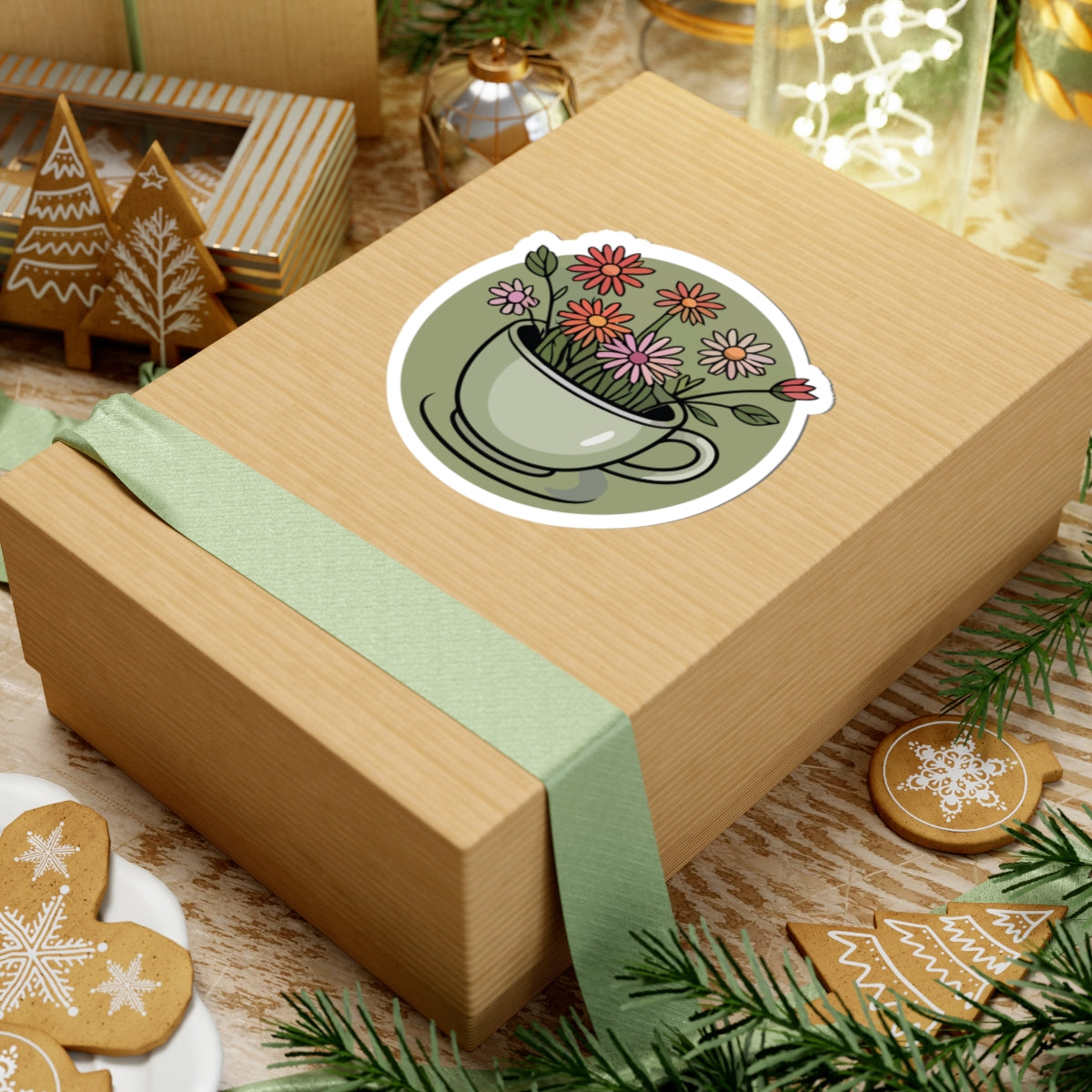 TEEZOCA aesthetic floral tea cup artwork sticker