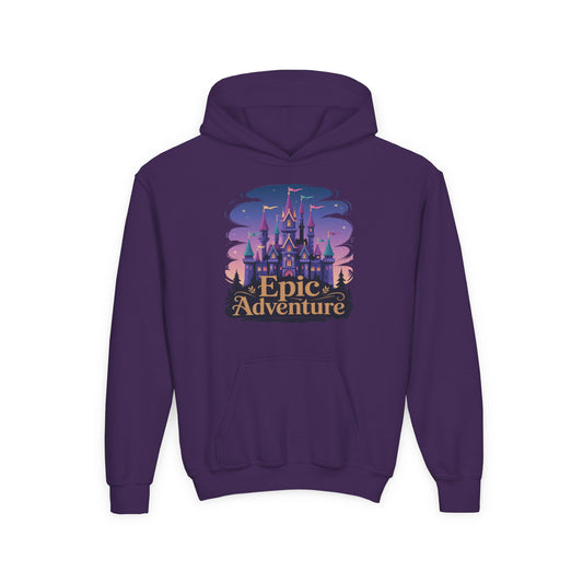 Kids hoodie with Epic Adventure fantasy castle illustration TEEZOCA