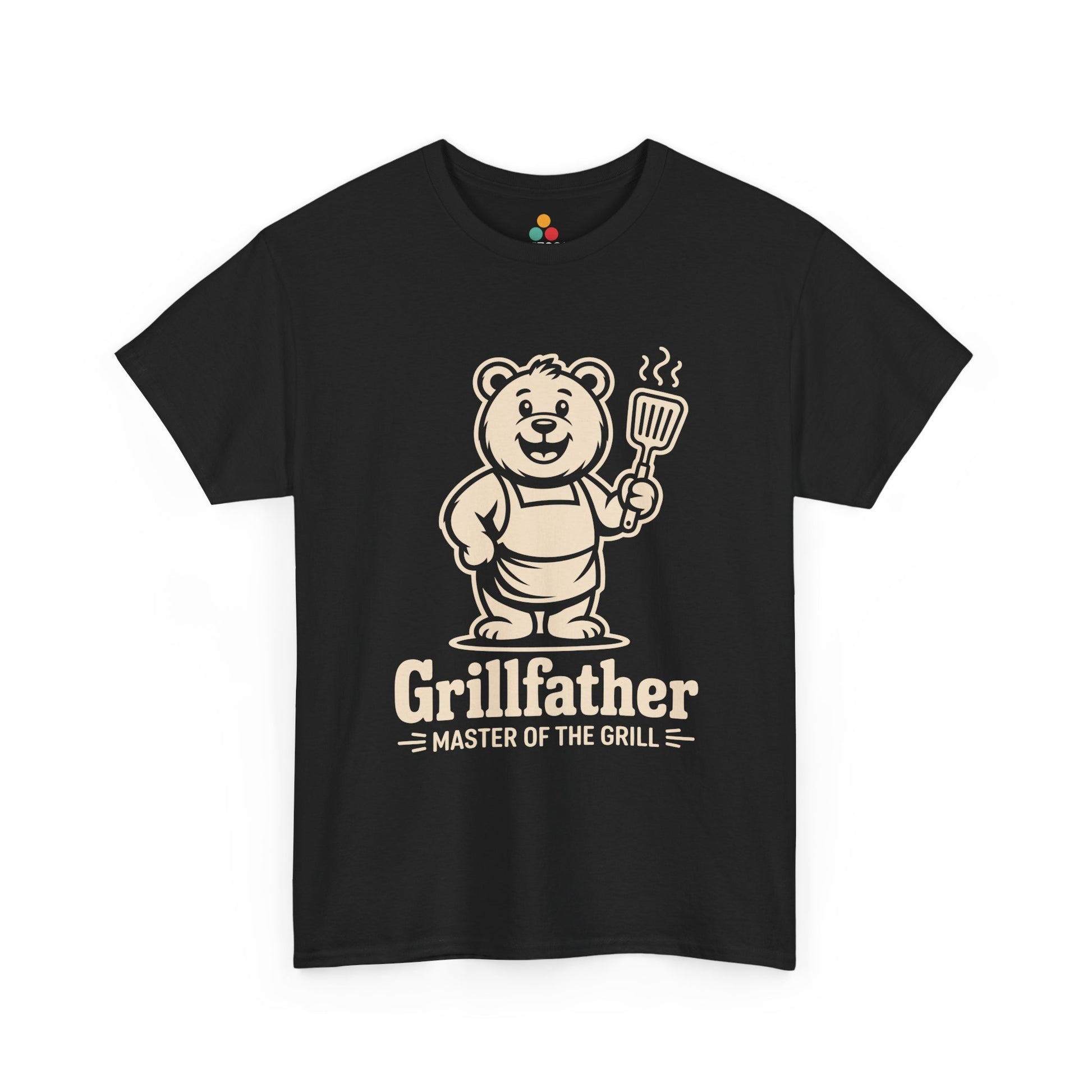 TEEZOCA black “Grillfather Master Of The Grill” bear BBQ graphic T‑shirt shown flat.
