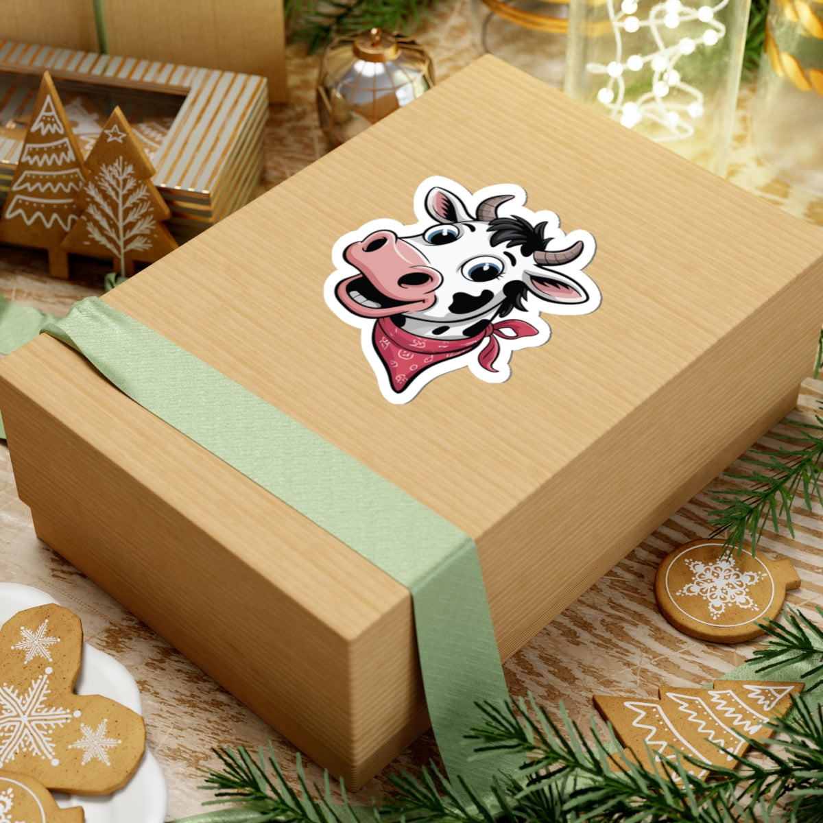 TEEZOCA cartoon cow sticker with red bandana