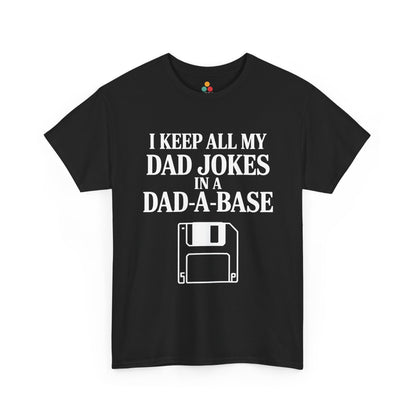 Black t-shirt with white text and floppy disc graphic on a white background. TEEZOCA Funny Dad Gift