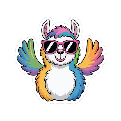 TEEZOCA rainbow llama sticker colorful wings sunglasses