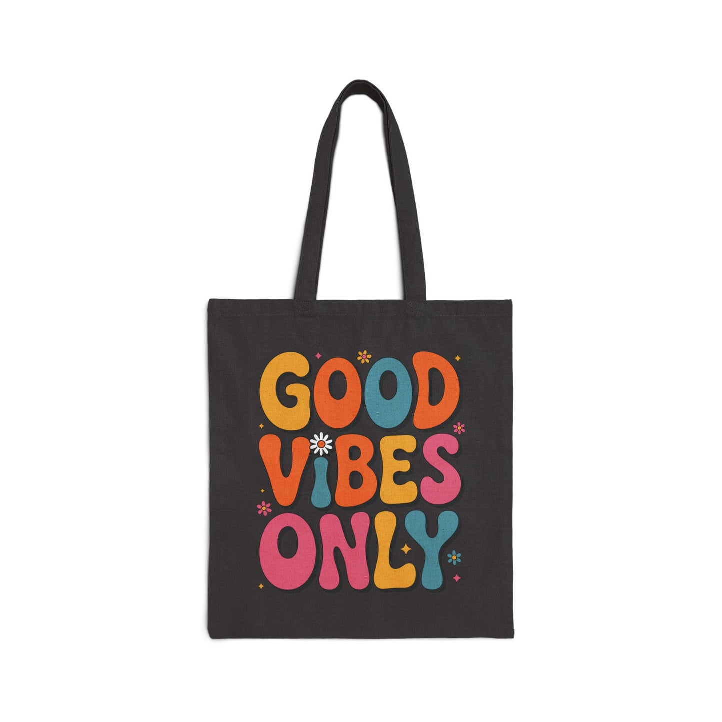 TEEZOCA tote bag with Good Vibes Only colorful typography design