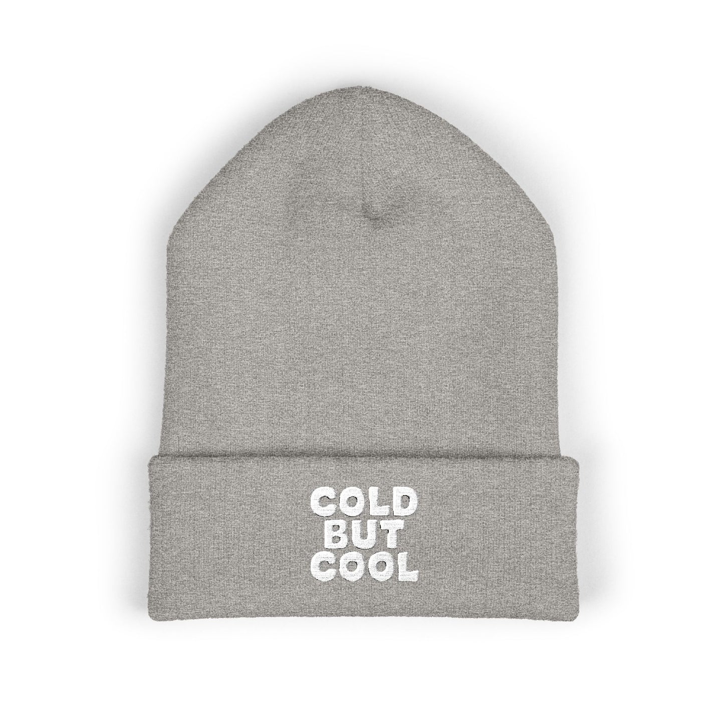 Mustard winter hat with funny Cold But Cool embroidered message