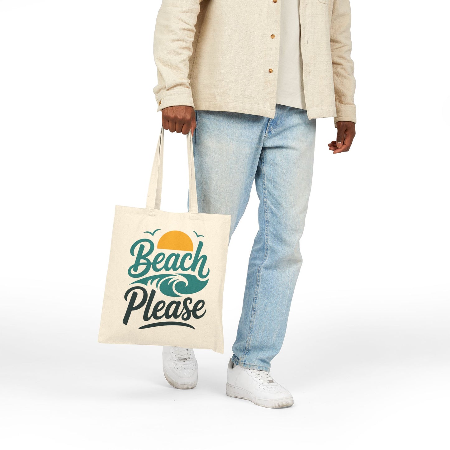 Beach Please ocean wave artwork printed on a TEEZOCA tote bag