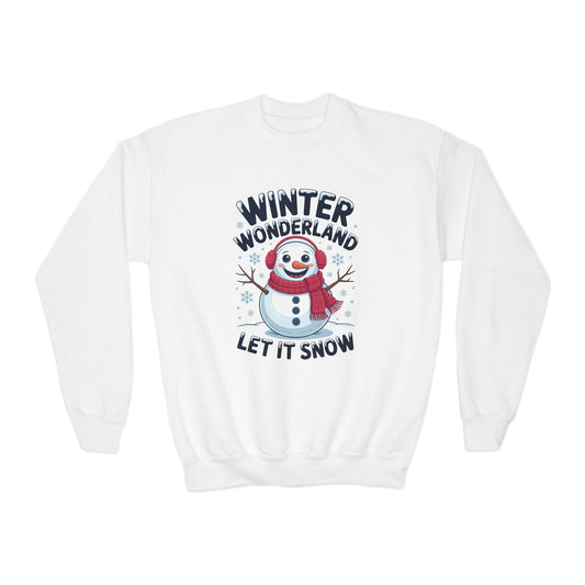 Youth Snowman Sweatshirt - "Winter Wonderland Let It Snow" Christmas Crewneck TEEZOCA