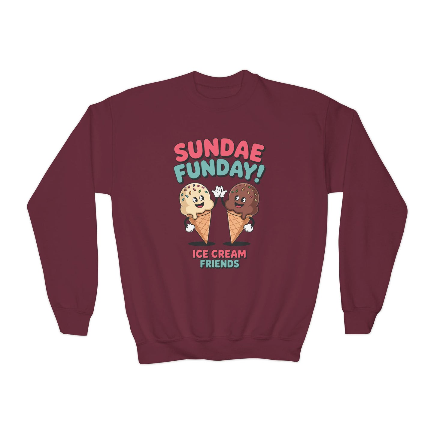 Sundae Funday Ice Cream Friends Kids Crewneck Sweatshirt | TEEZOCA 