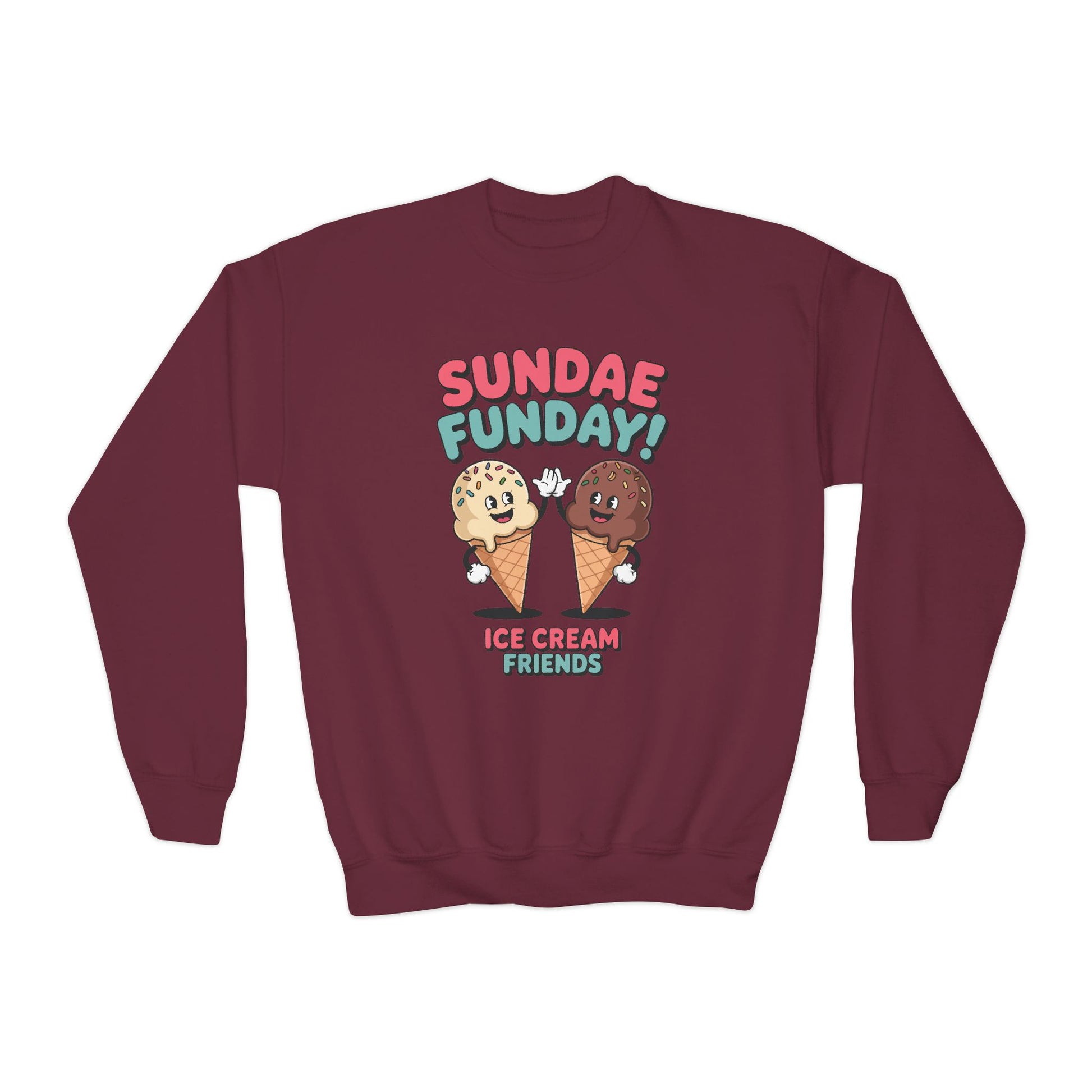 Sundae Funday Ice Cream Friends Kids Crewneck Sweatshirt | TEEZOCA 