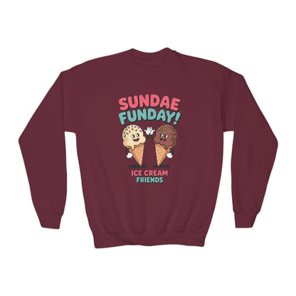 Sundae Funday Ice Cream Friends Kids Crewneck Sweatshirt | TEEZOCA 