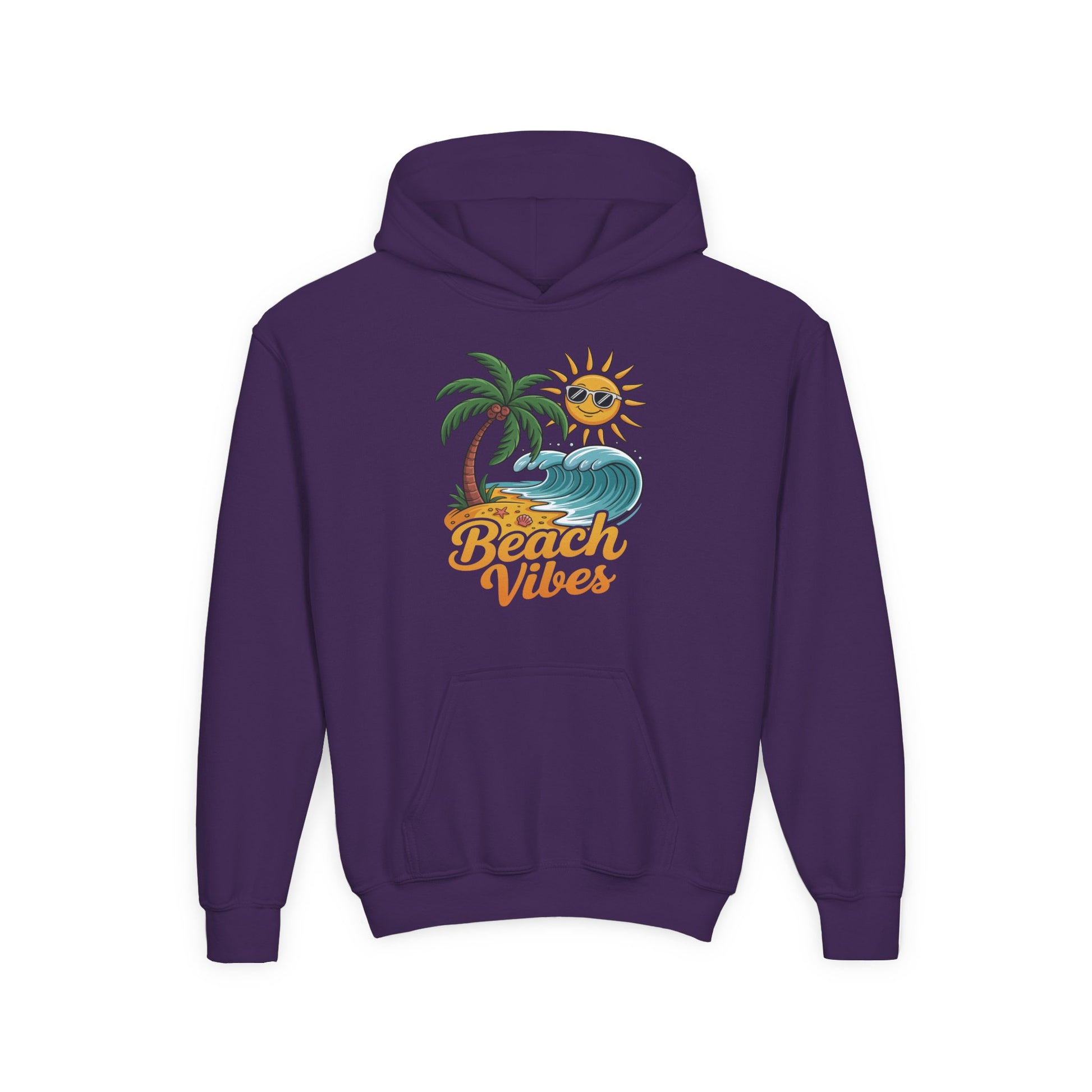 Youth hoodie with Beach Vibes summer ocean illustration TEEZOCA