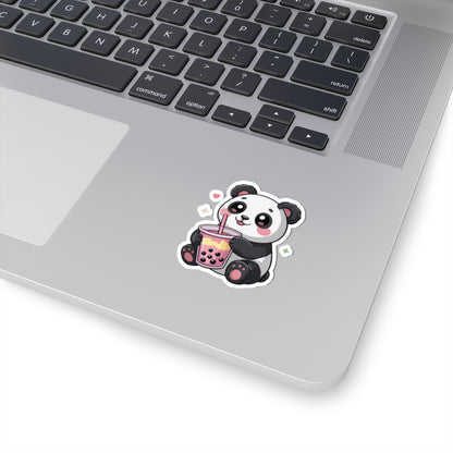 TEEZOCA panda boba sticker featuring pastel anime panda drinking milk tea