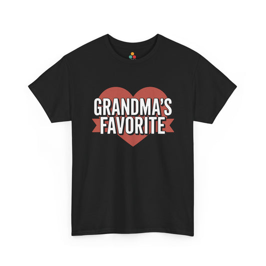 TEEZOCA black “Grandma’s Favorite” red heart t‑shirt shown flat.