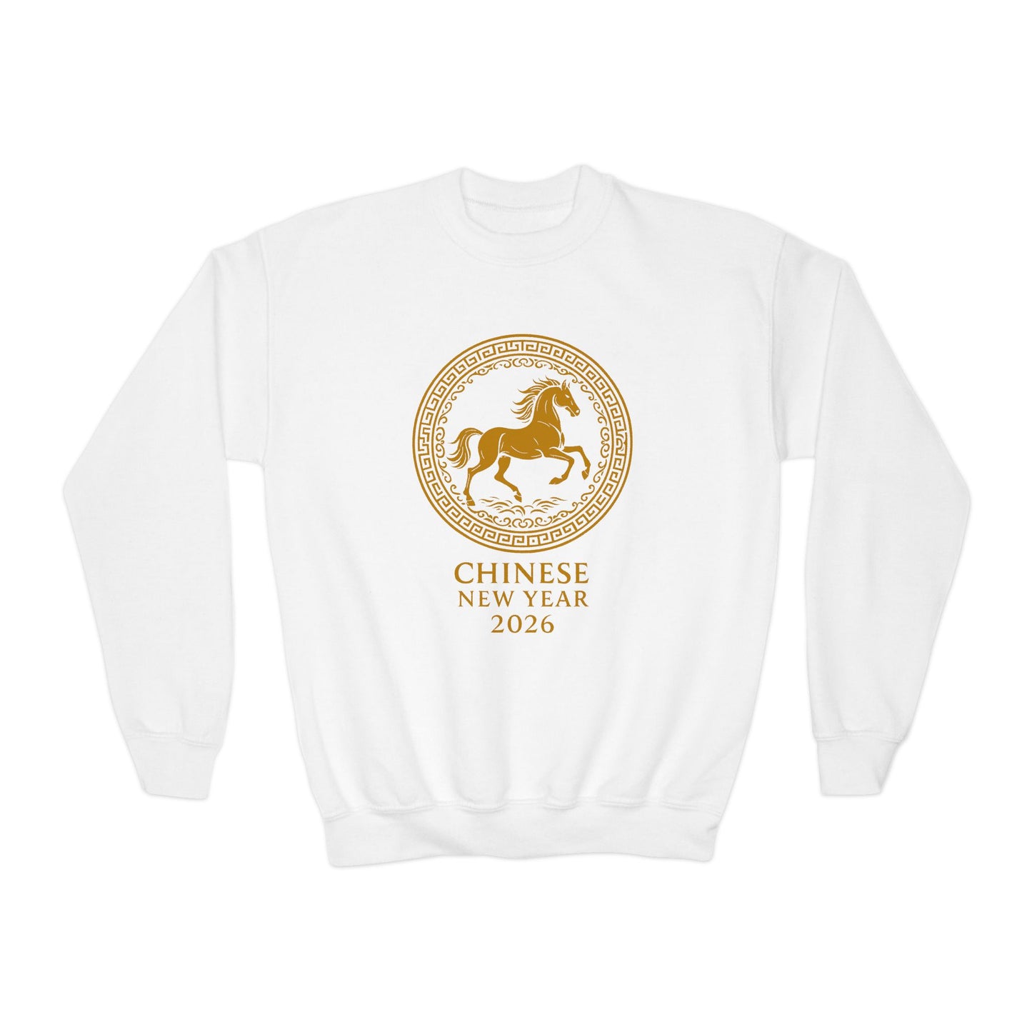 Chinese New Year Horse Kids Sweatshirt – Gold Zodiac Horse Jumper for Lunar New Year 2026 TEEZOCA