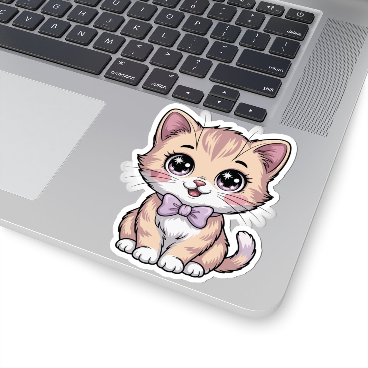 TEEZOCA cute kitten sticker with big sparkly eyes and bowtie