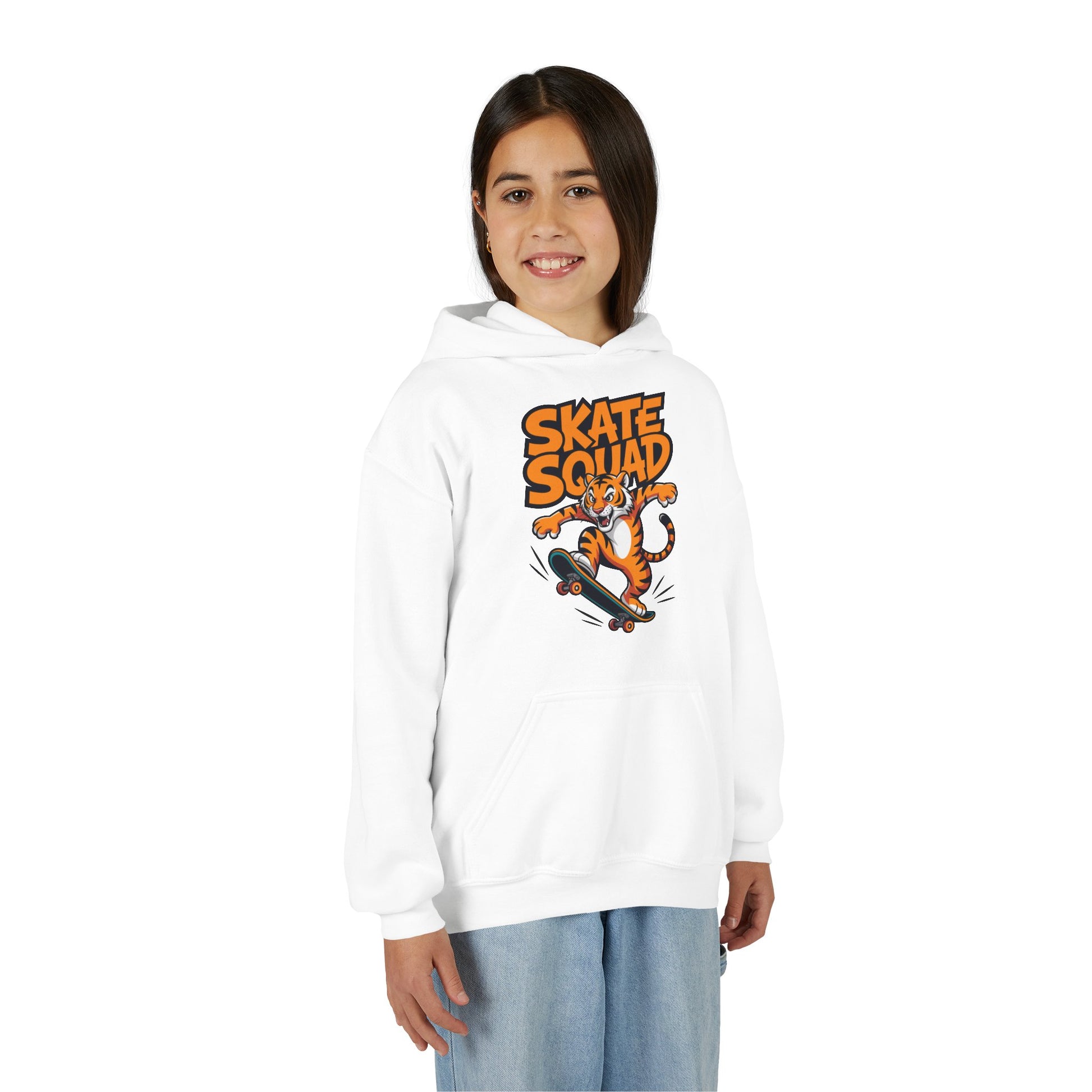 Youth Hoodie - 'Skate Squad' Tiger Skateboard Graphic Pullover TEEZOCA