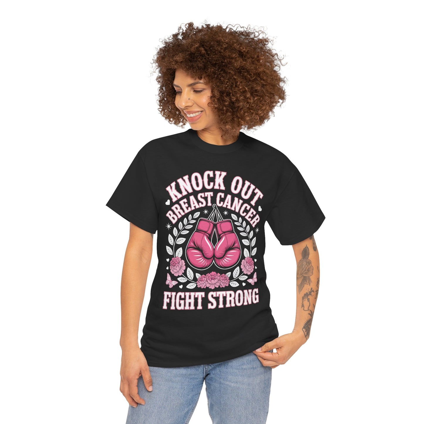 Knock Out Breast Cancer Awareness Fight Strong Pink Ribbon Unisex T-shirt | TEEZOCA 