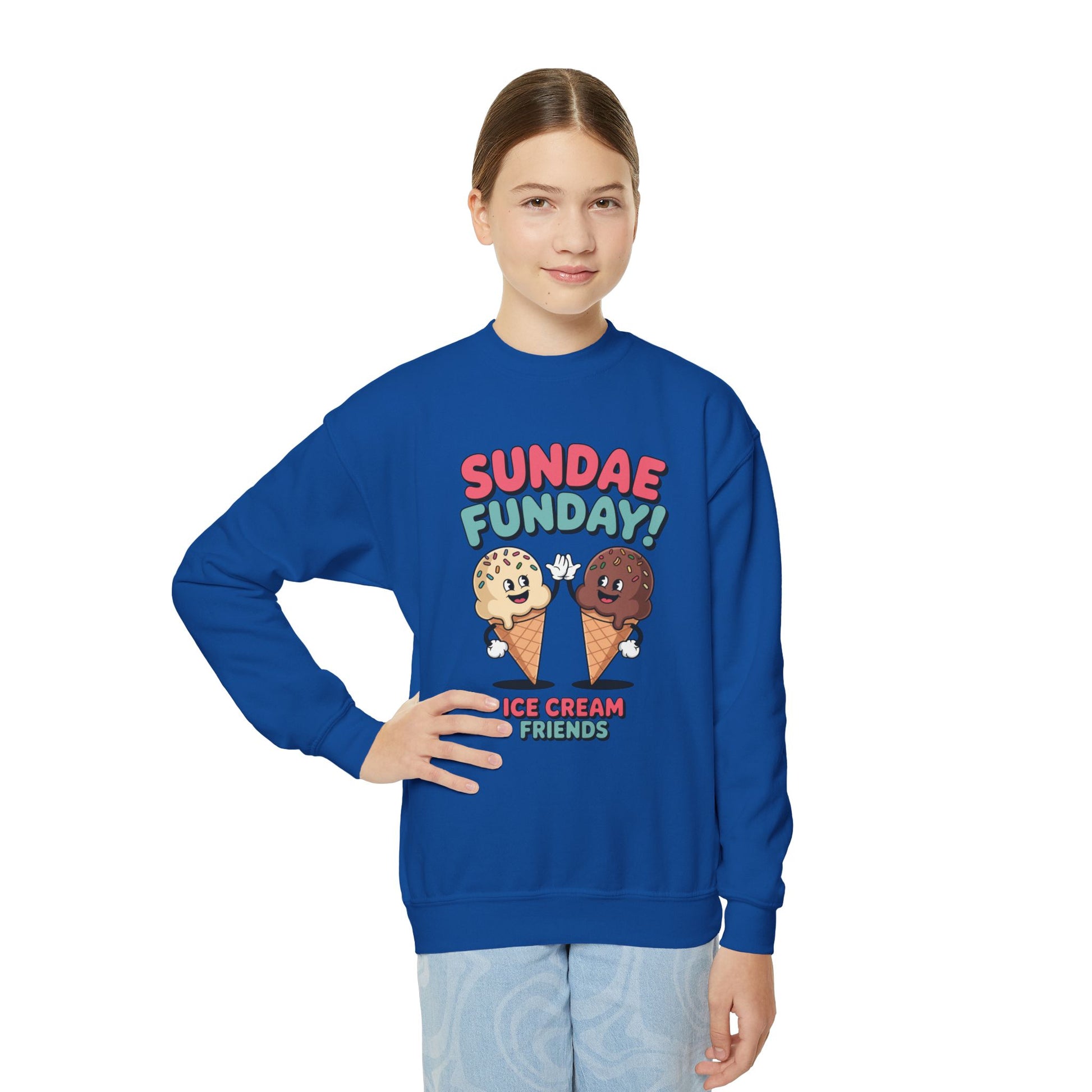 Sundae Funday Ice Cream Friends Kids Crewneck Sweatshirt | TEEZOCA 