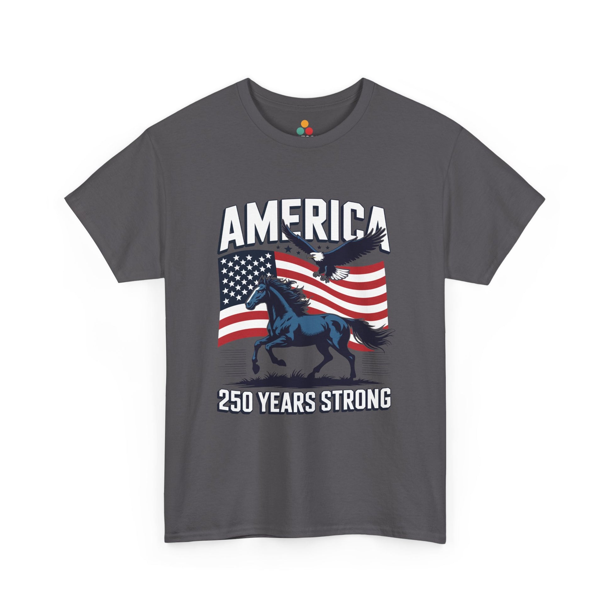 America 250 Years Strong Patriotic T‑Shirt — Semiquincentennial Eagle & Horse Tee | TEEZOCA 