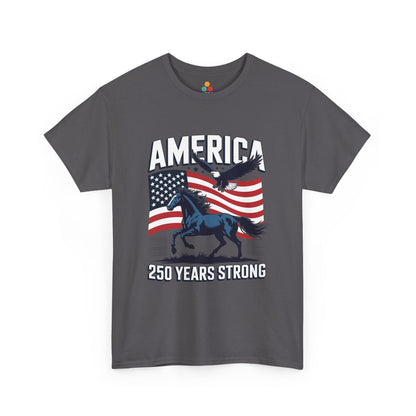 America 250 Years Strong Patriotic T‑Shirt — Semiquincentennial Eagle & Horse Tee | TEEZOCA 