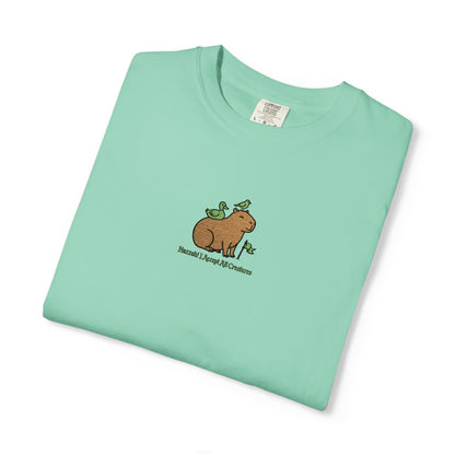 Comfort Colors® Huzzah! I Accept All Creatures Capybara Embroidered T-Shirt | TEEZOCA 