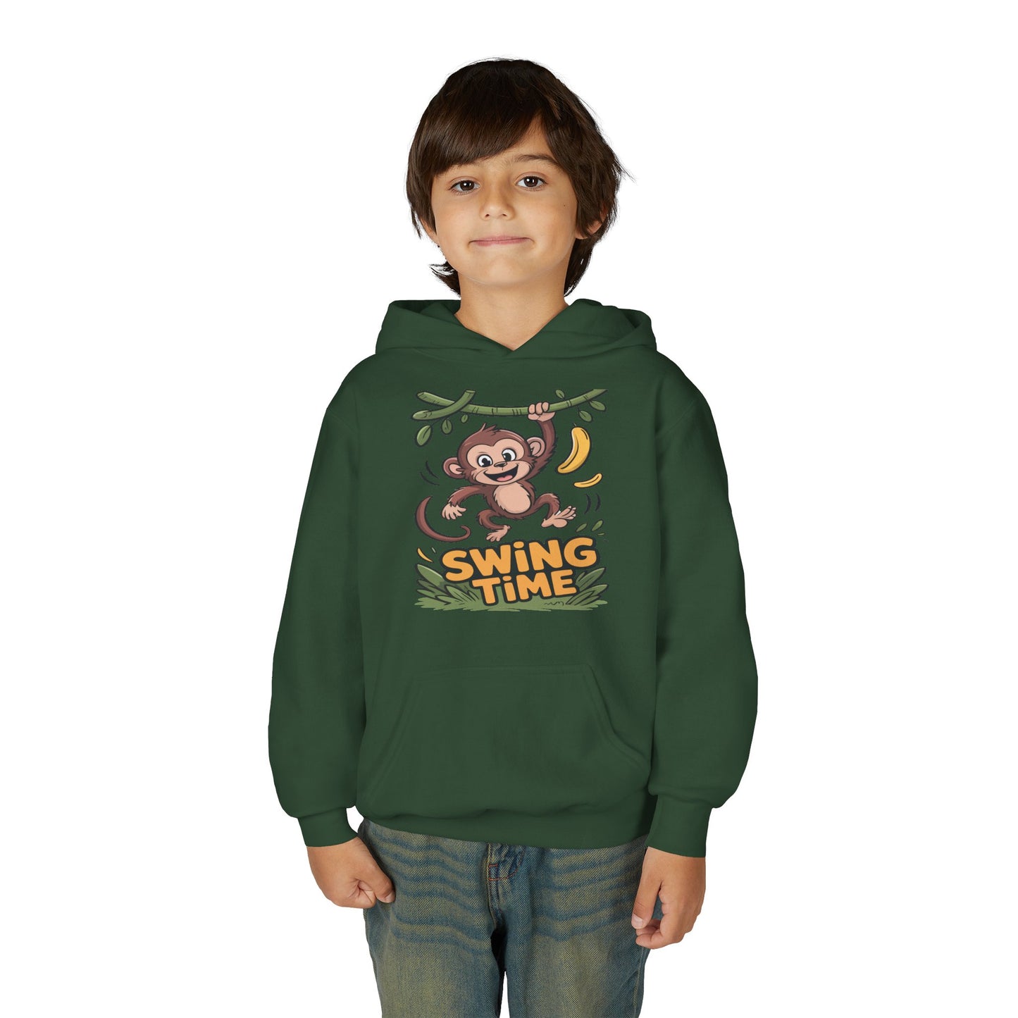 Youth Hoodie — "Swing Time" Monkey Graphic Kids Pullover TEEZOCA