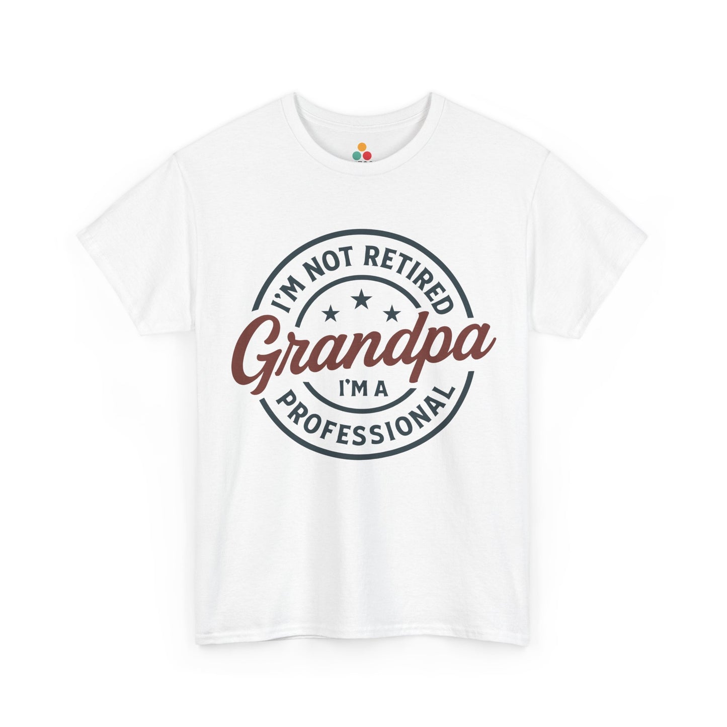 White t-shirt with 'I'm not retired Grandpa, I'm a professional' text on a white background