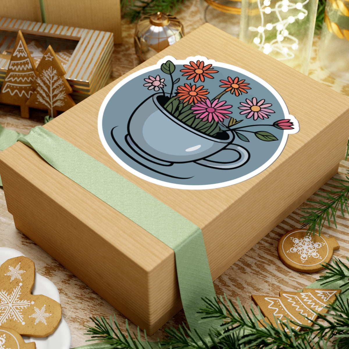 TEEZOCA cottagecore floral tea cup sticker for laptop, journal, and planner decoration