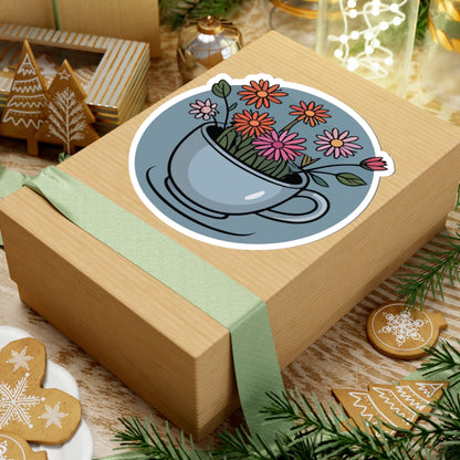 TEEZOCA cottagecore floral tea cup sticker for laptop, journal, and planner decoration