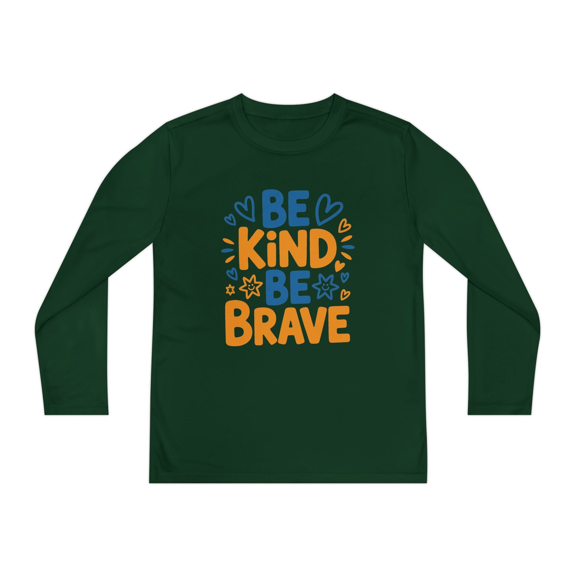 Be Kind Be Brave Youth Long Sleeve Tee — Positive Kids’ Motivational Shirt TEEZOCA