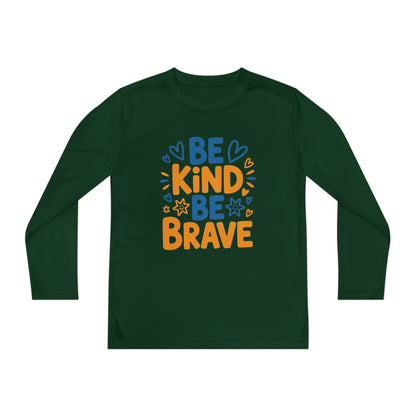 Be Kind Be Brave Youth Long Sleeve Tee — Positive Kids’ Motivational Shirt TEEZOCA