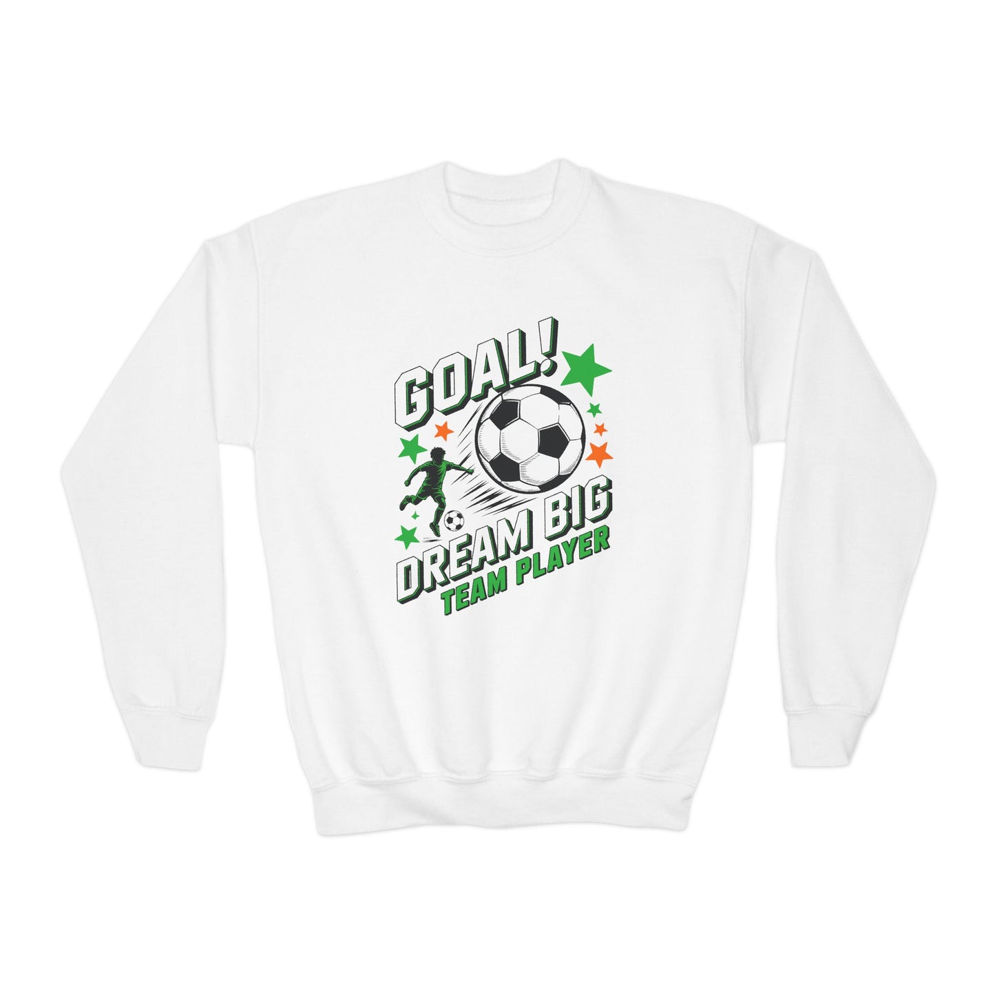Youth Soccer Crewneck Sweatshirt — "Goal! Dream Big Team Player" TEEZOCA