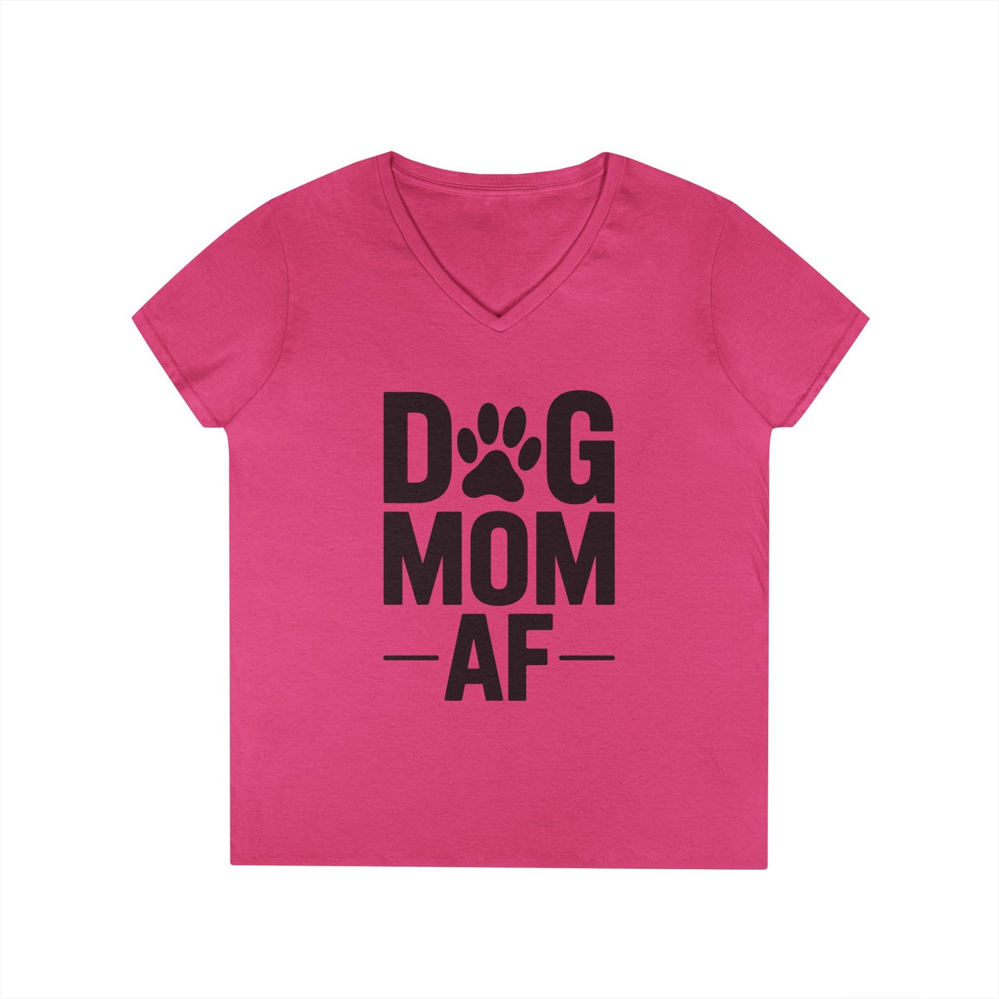 Dog Mom AF Bold Paw Graphic V-Neck T-Shirt for Women | TEEZOCA 