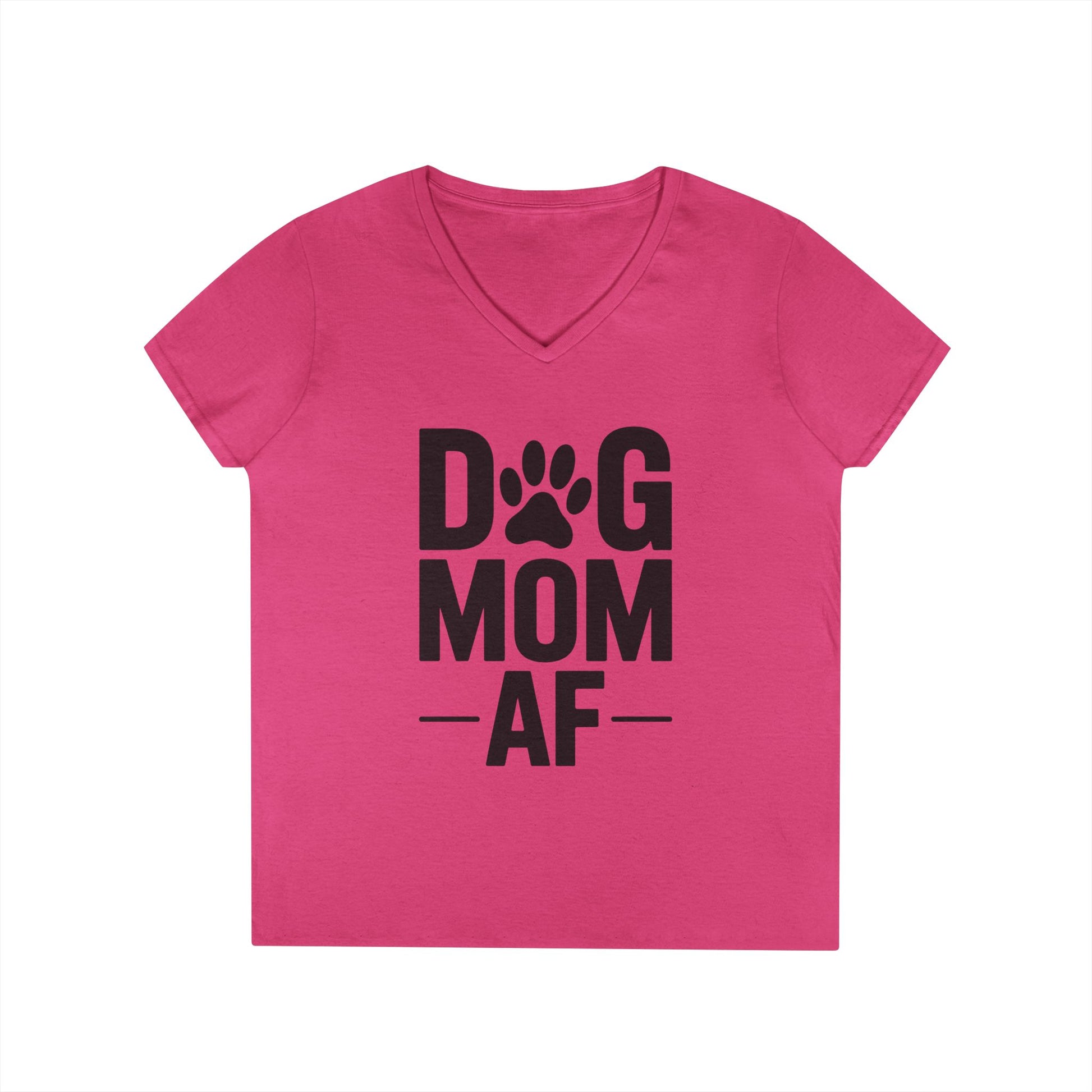 Dog Mom AF Bold Paw Graphic V-Neck T-Shirt for Women | TEEZOCA 