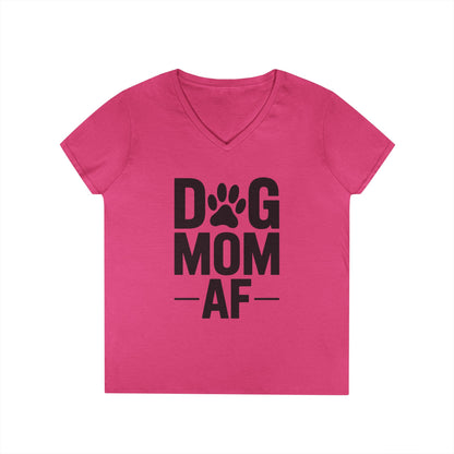 Dog Mom AF Bold Paw Graphic V-Neck T-Shirt for Women | TEEZOCA 