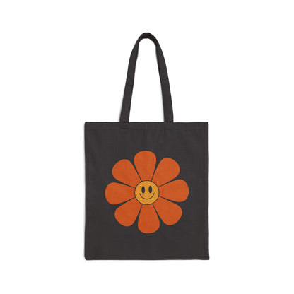 TEEZOCA tote bag with retro smiling flower illustration design