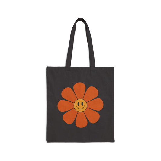 TEEZOCA tote bag with retro smiling flower illustration design
