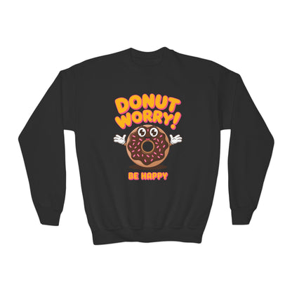 Donut Worry Be Happy Crewneck — Kids Graphic Sweatshirt TEEZOCA