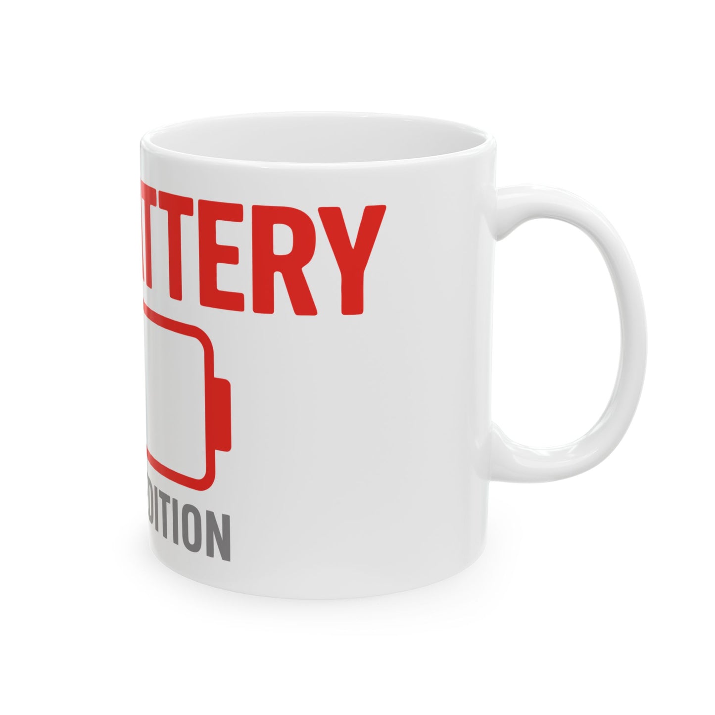 TEEZOCA mug showing Low Battery Human Edition humor text design