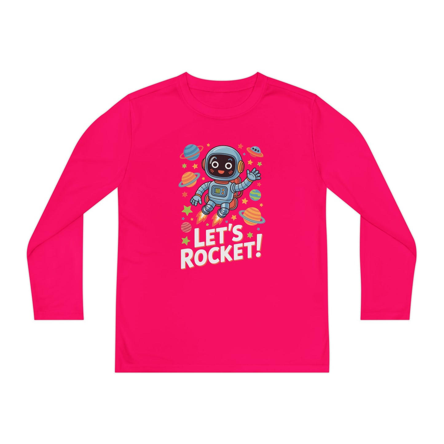 Kids Long Sleeve Tee - 'Let's Rocket!' Space Astronaut Graphic TEEZOCA