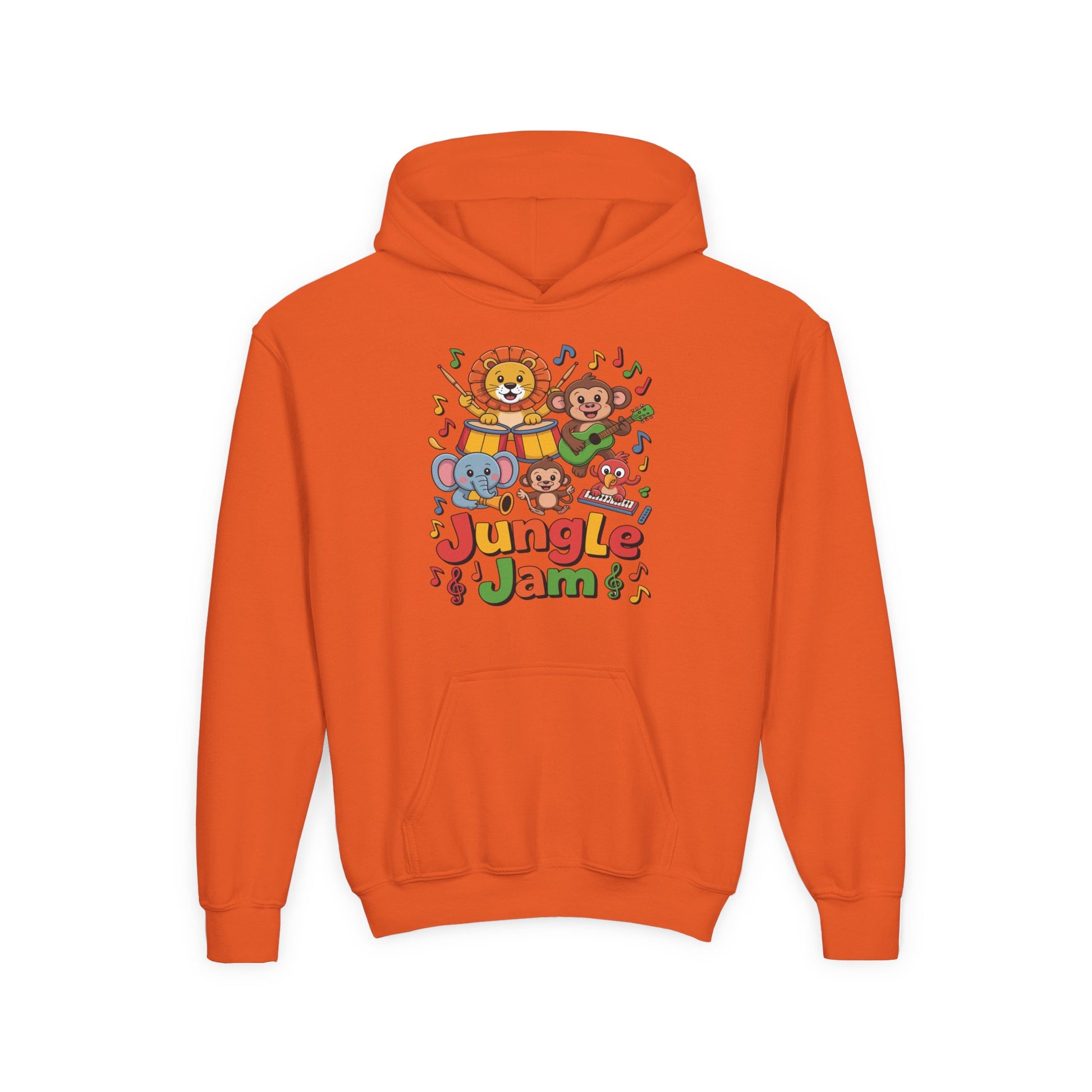 Kids hoodie with Jungle Jam musical animal band design TEEZOCA
